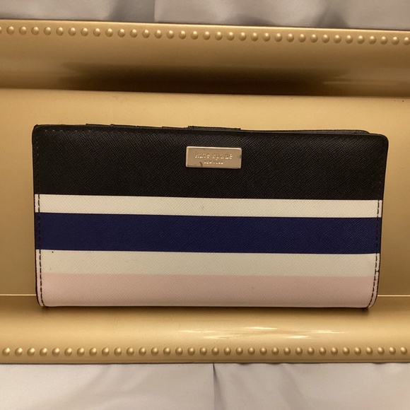 Authentic Kate Spade Black, Blue, White, Pink Striped Wallet - Picture 1 of 11